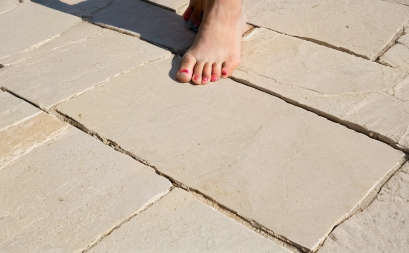 Illustration of six paving samples arranged in a grid, each split into a sunlit upper half and a darker shaded lower half, ranging from near black through grey and pale limestone to terracotta.